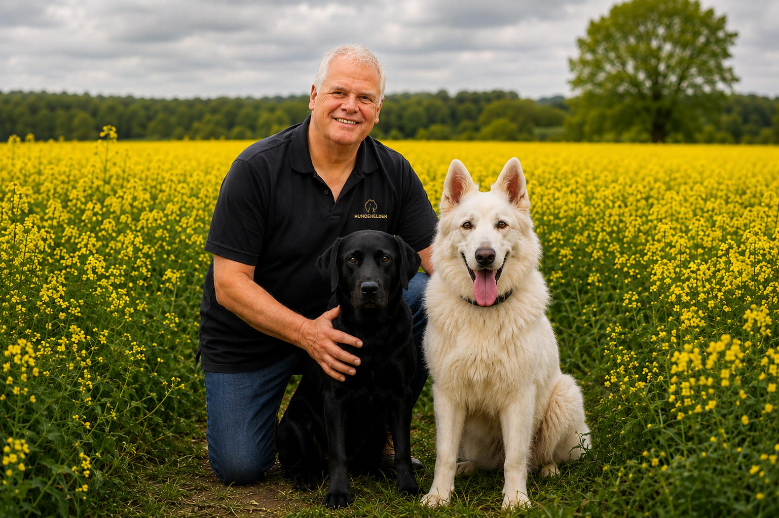 Frank Laupitz mit zwei Hunden in der Natur